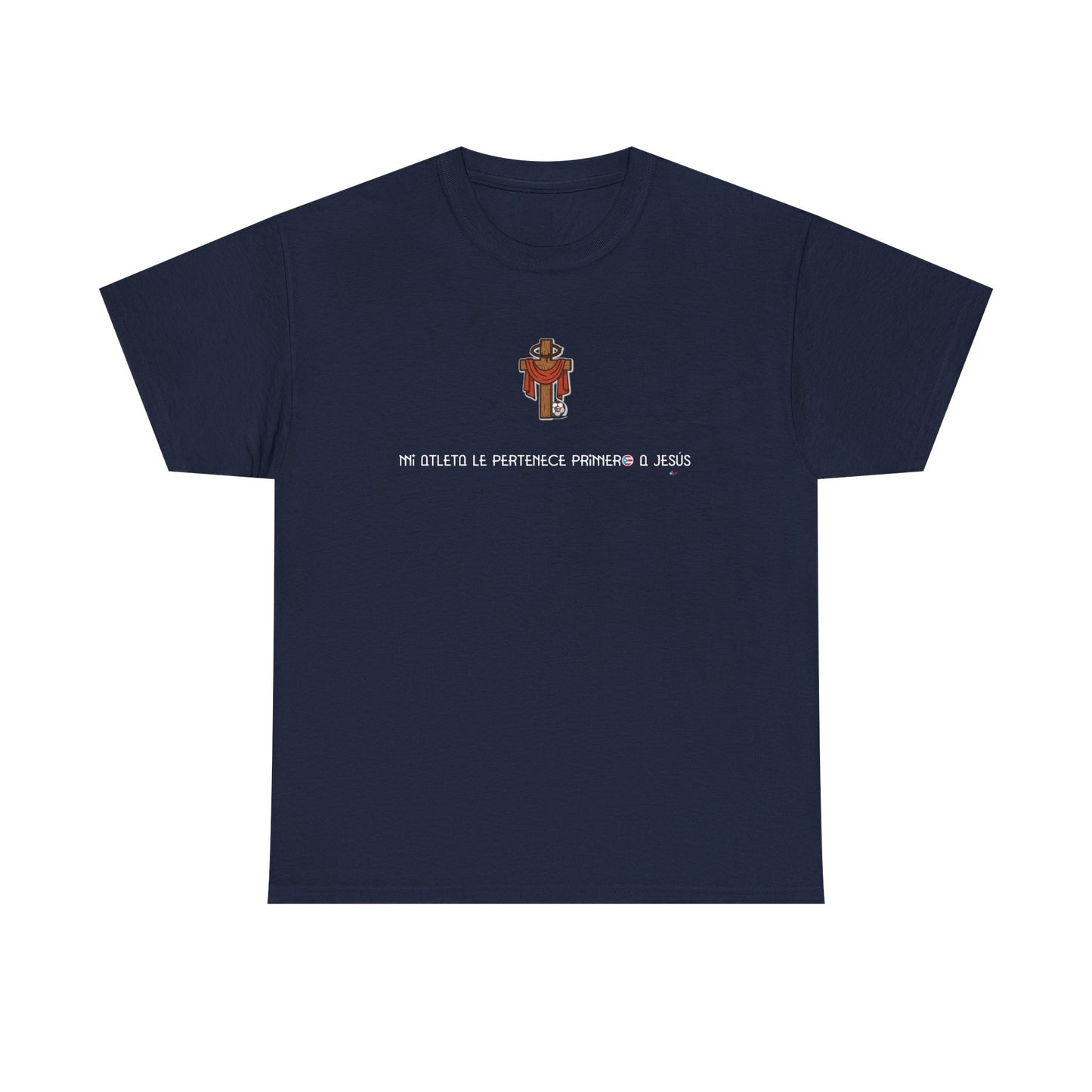 Mi Atleta Pertenece Primero a Jesús | Puerto Rico Faith Cross Soccer ball Unisex Heavy Cotton Tee