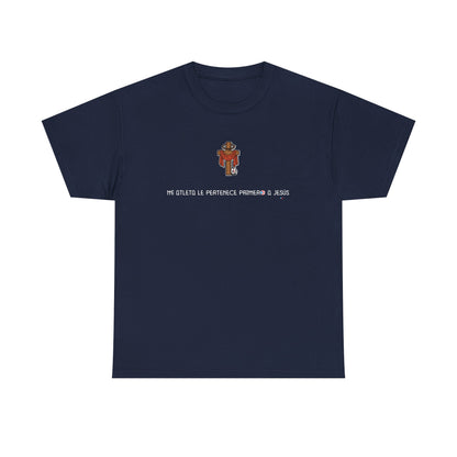 Mi Atleta Pertenece Primero a Jesús | Puerto Rico Faith Cross Soccer ball Unisex Heavy Cotton Tee