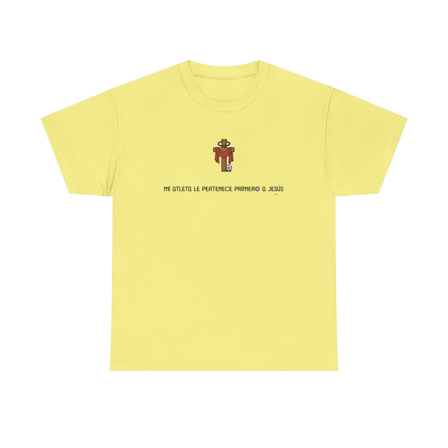 Mi Atleta Pertenece Primero a Jesús | Puerto Rico Faith Cross Soccer ball Unisex Heavy Cotton Tee