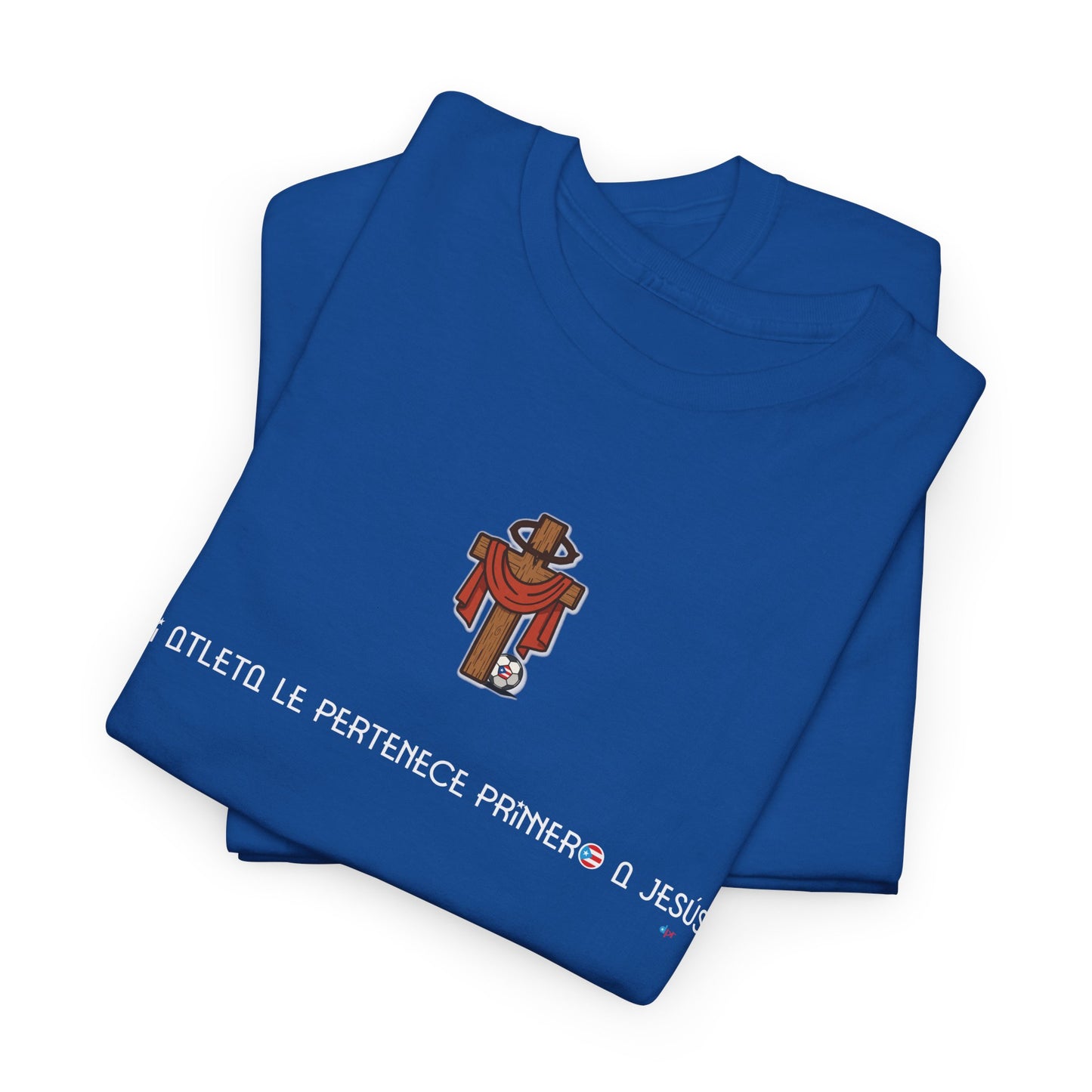 Mi Atleta Pertenece Primero a Jesús | Puerto Rico Faith Cross Soccer ball Unisex Heavy Cotton Tee