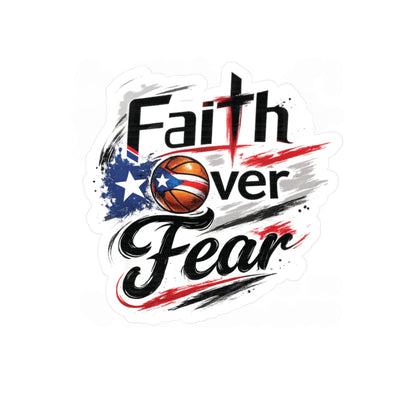 Faith Over Fear Christian Basketball Sticker | Puerto Rican Flag Waterproof Kiss-Cut Vinyl Decal