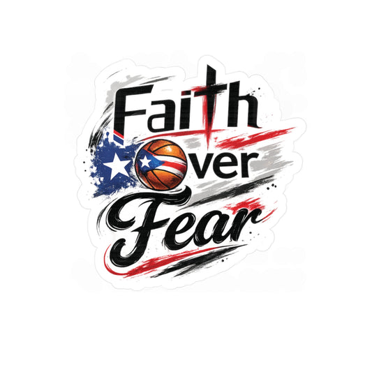 Faith Over Fear Christian Basketball Sticker | Puerto Rican Flag Waterproof Kiss-Cut Vinyl Decal