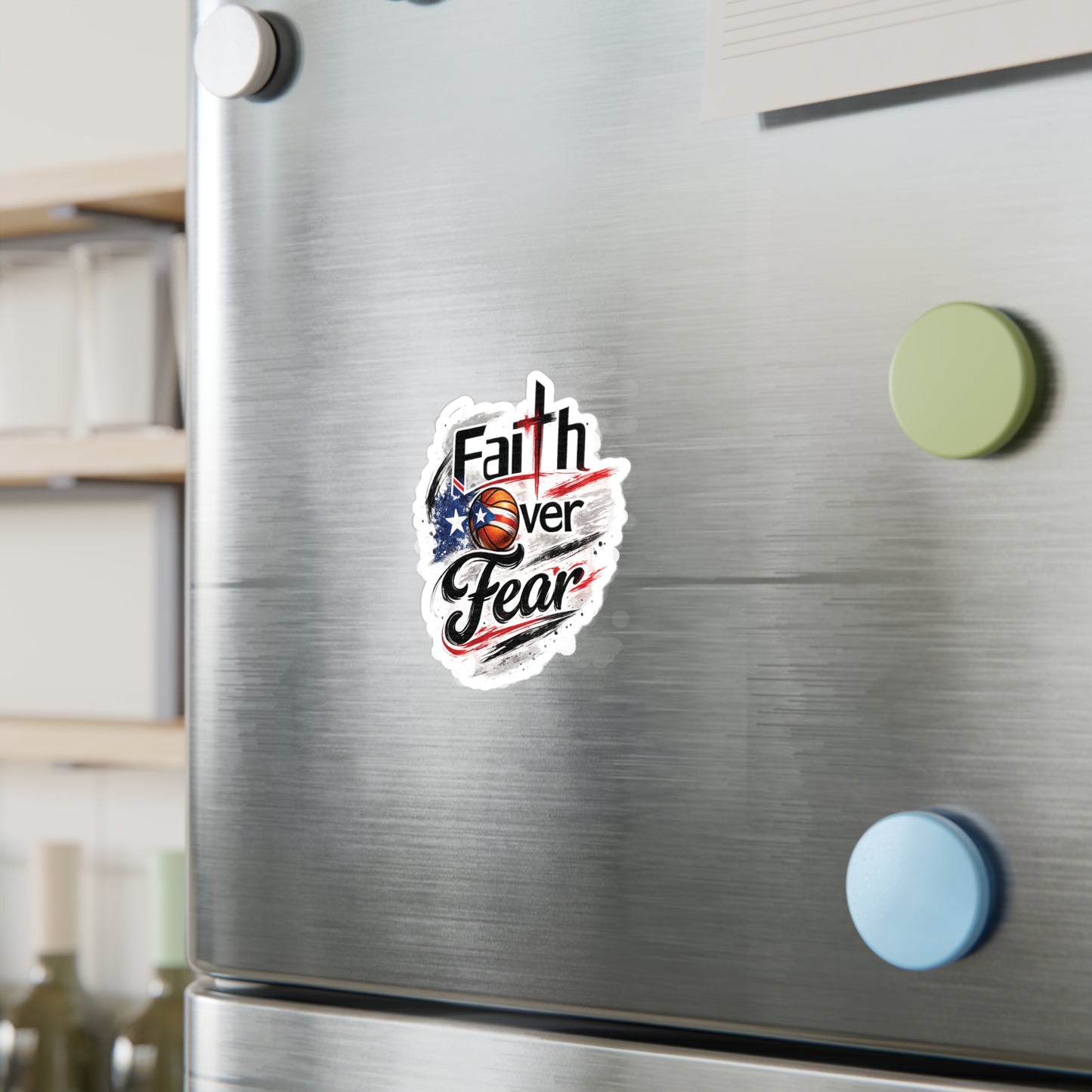 Faith Over Fear Christian Basketball Sticker | Puerto Rican Flag Waterproof Kiss-Cut Vinyl Decal