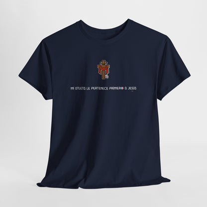 Mi Atleta Pertenece Primero a Jesús | Puerto Rico Faith Cross Soccer ball Unisex Heavy Cotton Tee