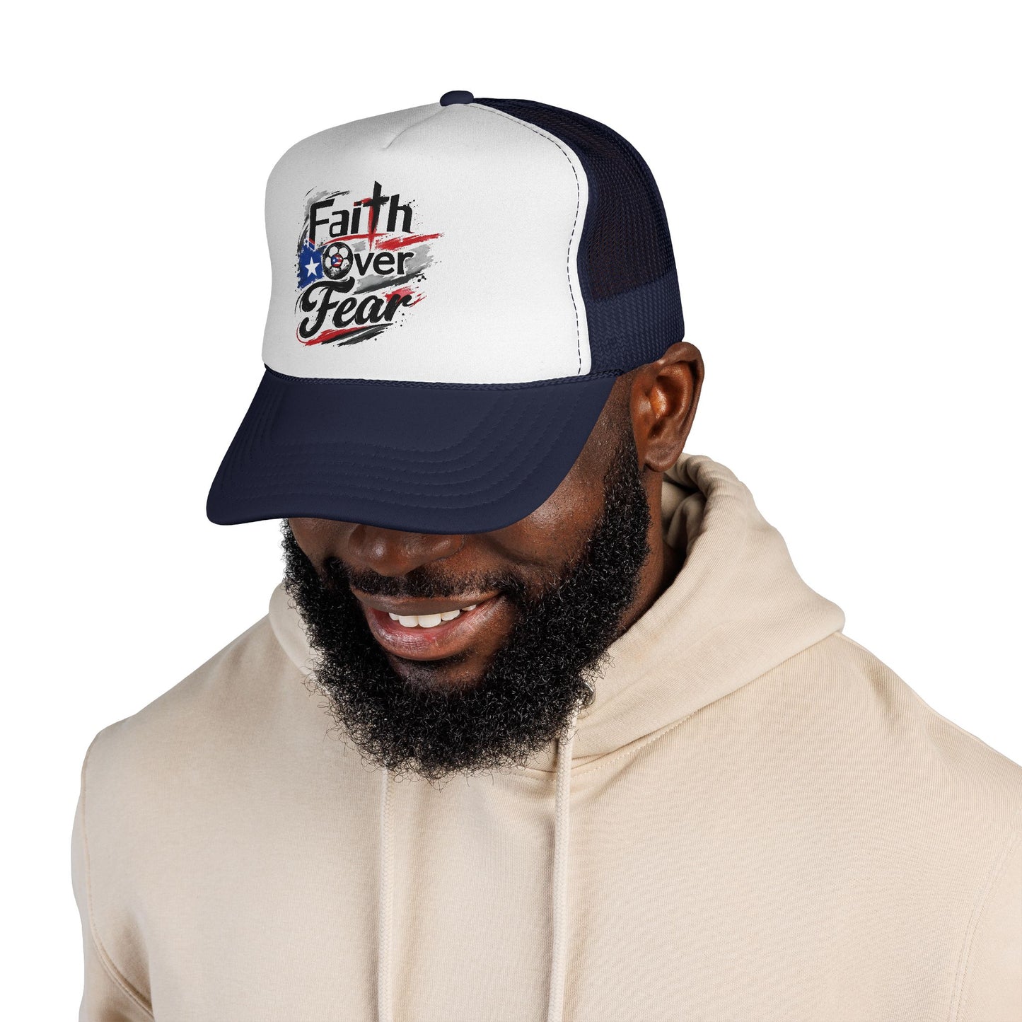 Faith Over Fear Puerto Rican Flag Soccer Ball Trucker Caps FREE SHIPPING