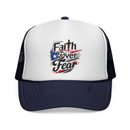 Faith Over Fear Puerto Rican Flag Soccer Ball Trucker Caps FREE SHIPPING