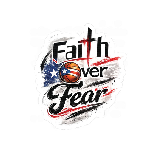 Faith Over Fear Christian Basketball Sticker | Puerto Rican Flag Waterproof Kiss-Cut Vinyl Decal