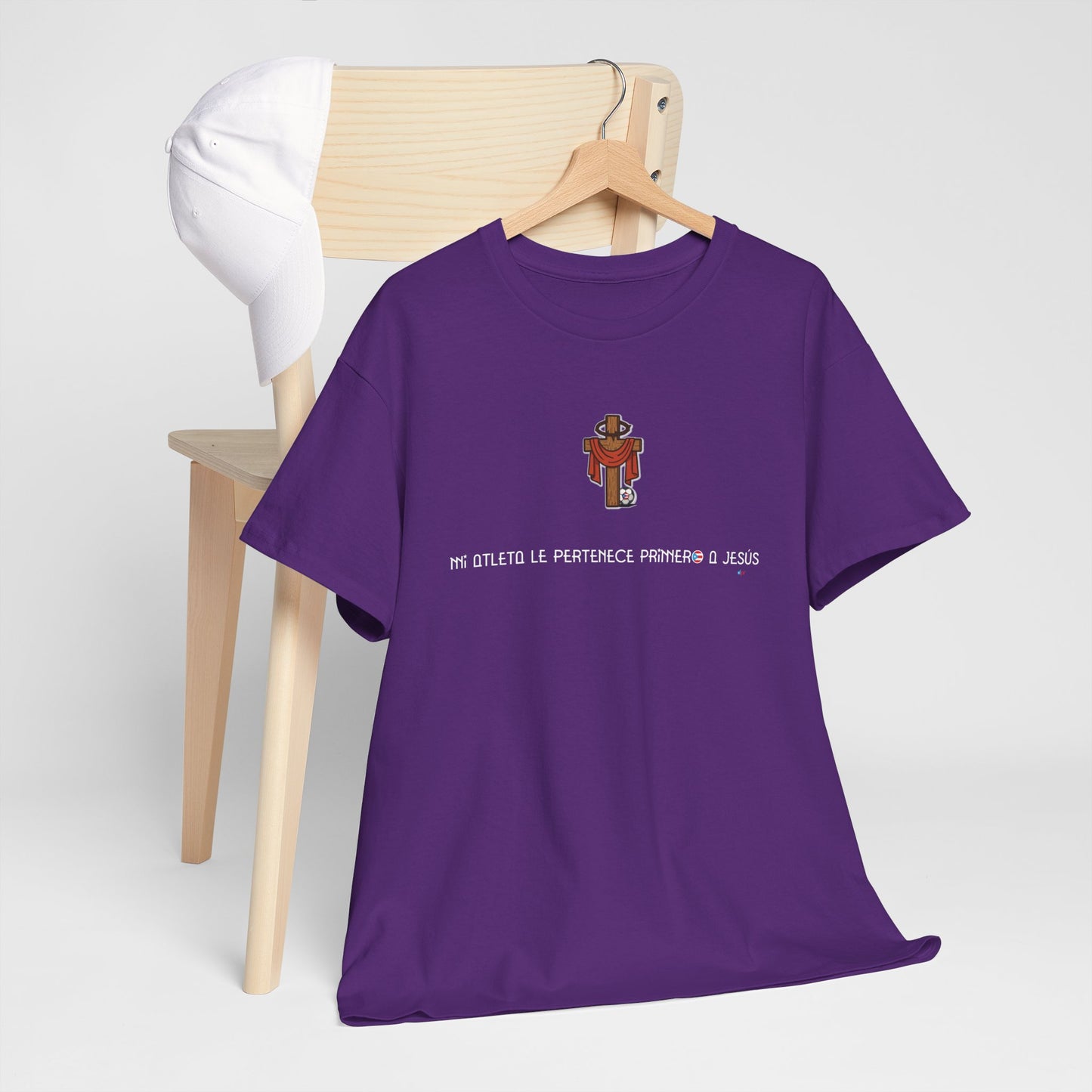 Mi Atleta Pertenece Primero a Jesús | Puerto Rico Faith Cross Soccer ball Unisex Heavy Cotton Tee