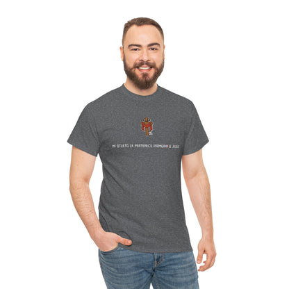 Mi Atleta Pertenece Primero a Jesús | Puerto Rico Faith Cross Soccer ball Unisex Heavy Cotton Tee