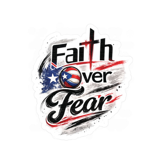 Faith Over Fear Christian Volleyball Sticker | Puerto Rican Flag Waterproof Kiss-Cut Vinyl Decal