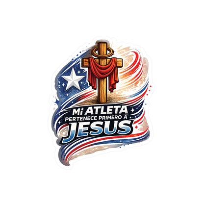 Mi Atleta Pertenece Primero a Jesús | Puerto Rico Faith Cross Waterproof Kiss-Cut Vinyl Decal