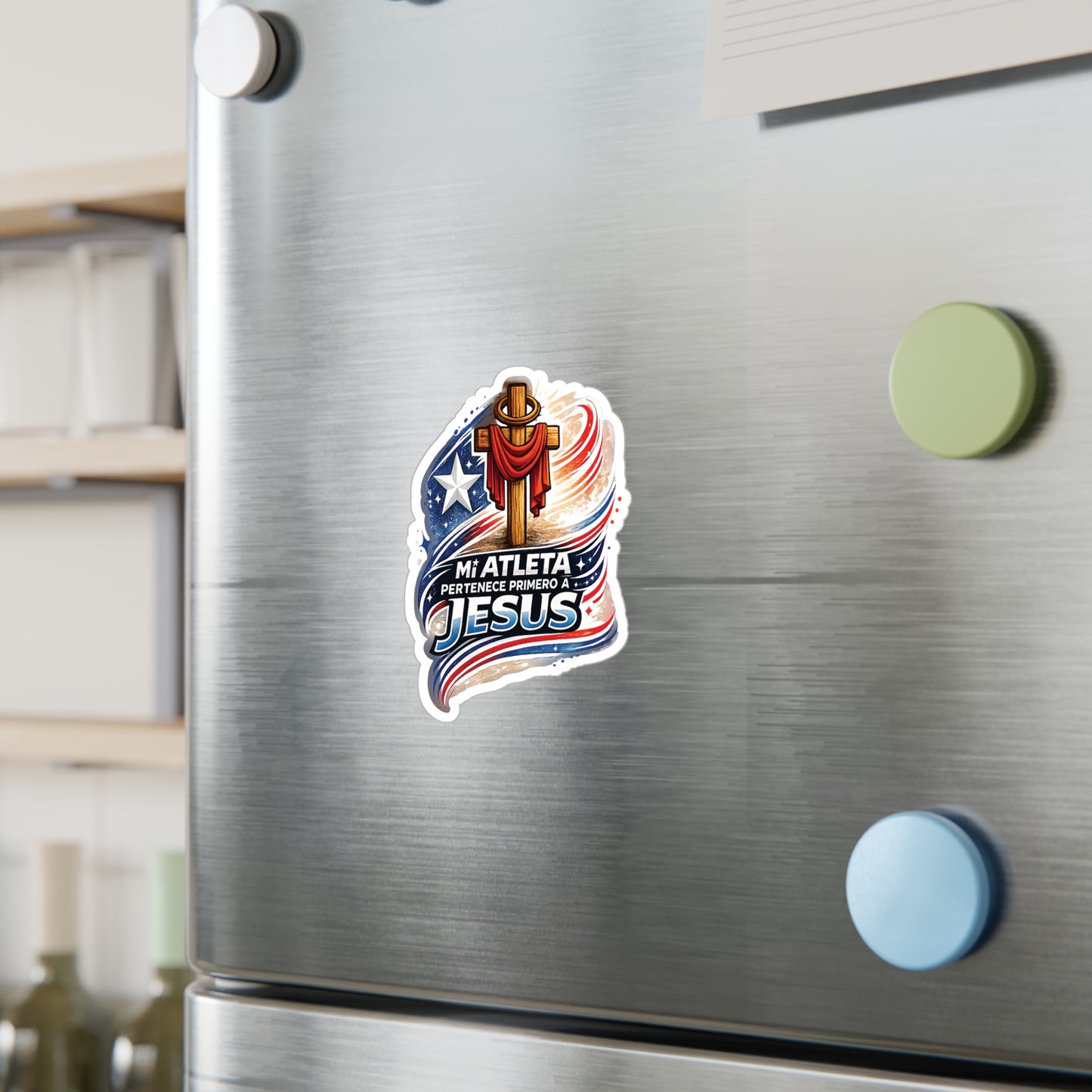 Mi Atleta Pertenece Primero a Jesús | Puerto Rico Faith Cross Waterproof Kiss-Cut Vinyl Decal