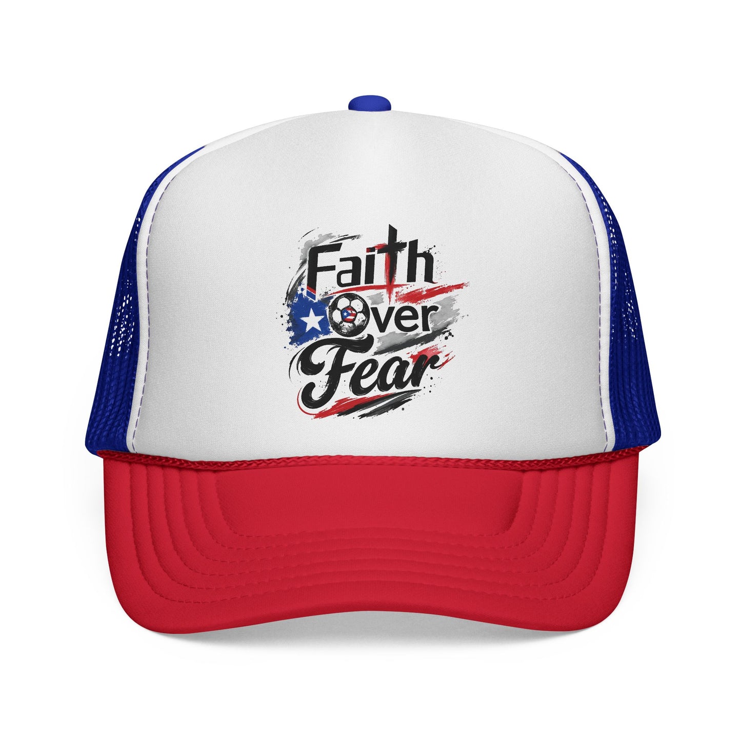 Faith Over Fear Puerto Rican Flag Soccer Ball Trucker Caps FREE SHIPPING