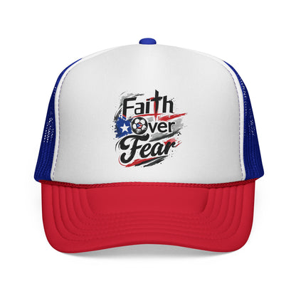 Faith Over Fear Puerto Rican Flag Soccer Ball Trucker Caps FREE SHIPPING