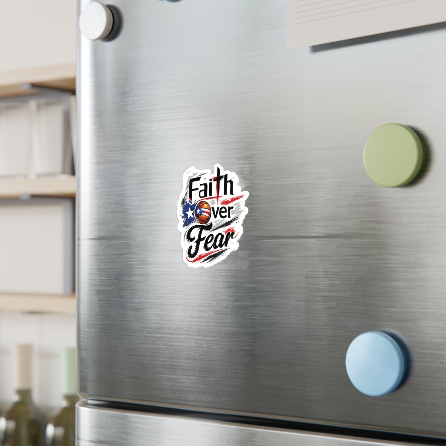 Faith Over Fear Christian Basketball Sticker | Puerto Rican Flag Waterproof Kiss-Cut Vinyl Decal
