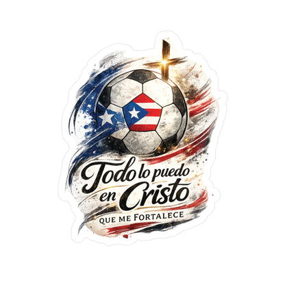 Todo lo puedo en Cristo Puerto Rican Flag Soccer Ball Waterproof Kiss-Cut Vinyl Decal