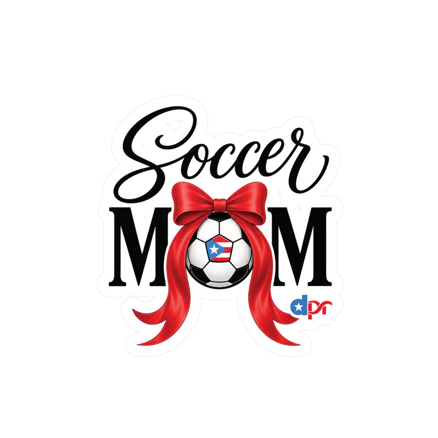 Soccer Mom Boricua Red Bow Puerto Rican Flag Waterproof Kiss-Cut Vinyl Decal