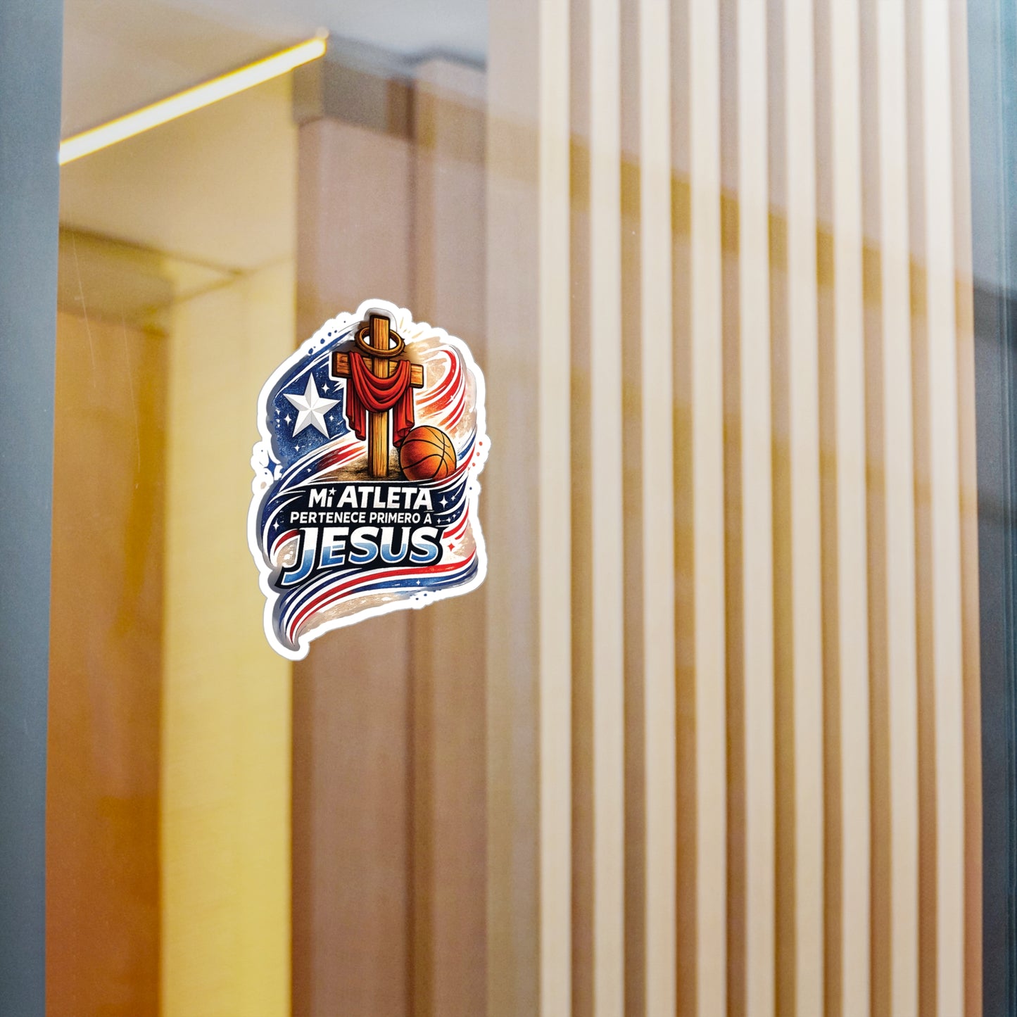 Mi Atleta Pertenece Primero a Jesús | Puerto Rico Faith Cross Basketball Waterproof Kiss-Cut Vinyl Decal