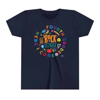 Fourth Grade Here I Come Back to Shool Boricua Youth Short Sleeve Tee