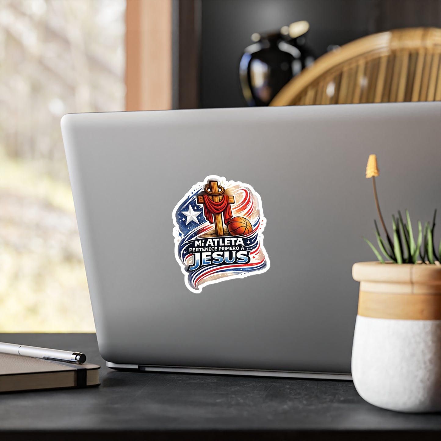 Mi Atleta Pertenece Primero a Jesús | Puerto Rico Faith Cross Basketball Waterproof Kiss-Cut Vinyl Decal