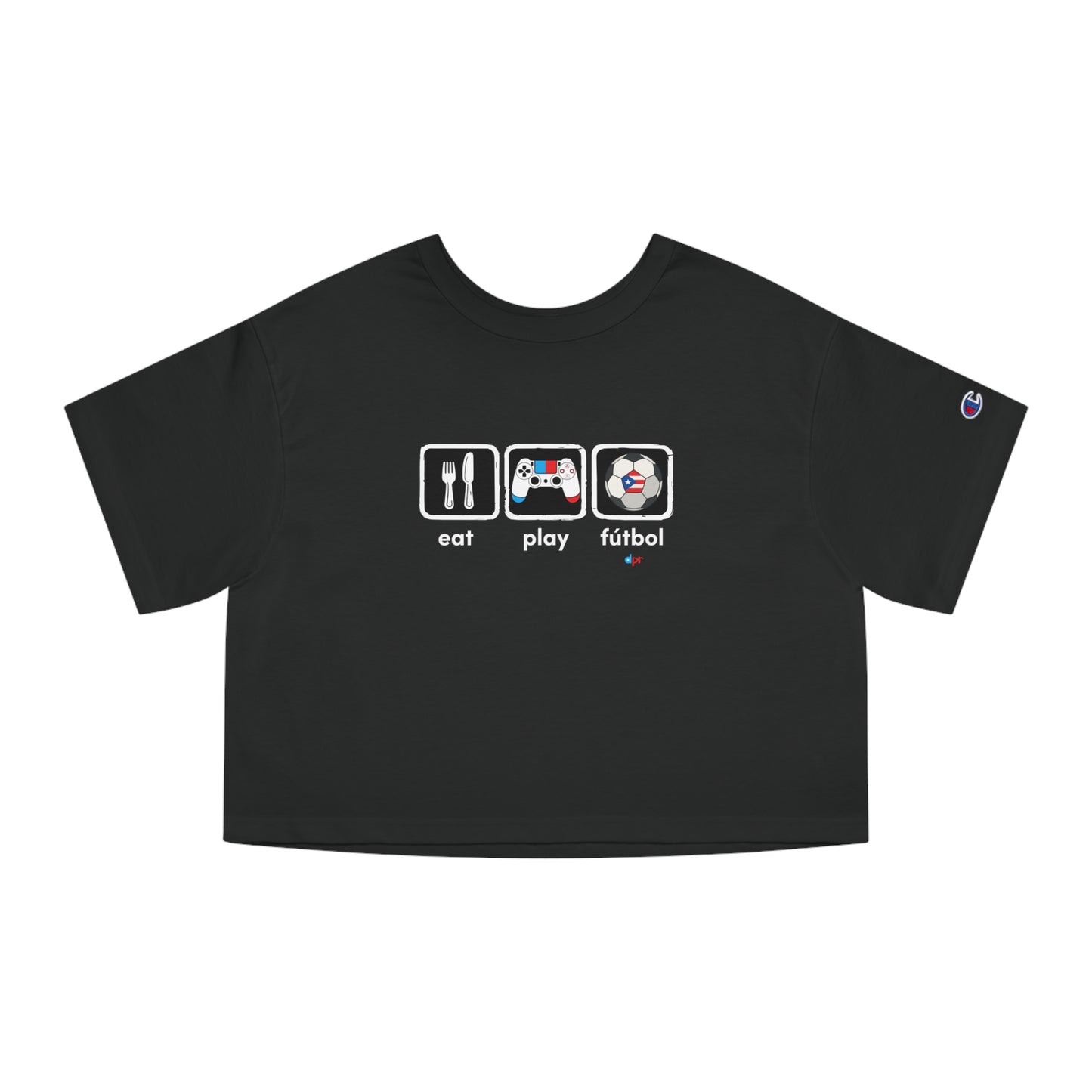 Eat Play Fútbol Graphic Tee | Puerto Rican Flag Soccer Flowy Cropped Tee