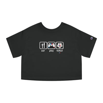 Eat Play Fútbol Graphic Tee | Puerto Rican Flag Soccer Flowy Cropped Tee