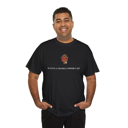 Mi Atleta Pertenece Primero a Jesús | Puerto Rico Faith Cross Soccer ball Unisex Heavy Cotton Tee