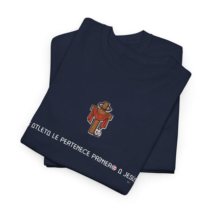 Mi Atleta Pertenece Primero a Jesús | Puerto Rico Faith Cross Soccer ball Unisex Heavy Cotton Tee