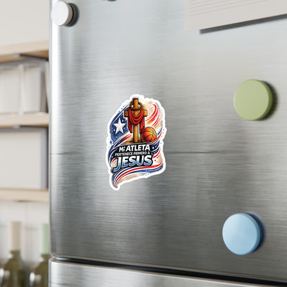 Mi Atleta Pertenece Primero a Jesús | Puerto Rico Faith Cross Basketball Waterproof Kiss-Cut Vinyl Decal