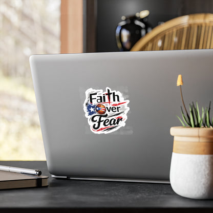 Faith Over Fear Christian Basketball Sticker | Puerto Rican Flag Waterproof Kiss-Cut Vinyl Decal