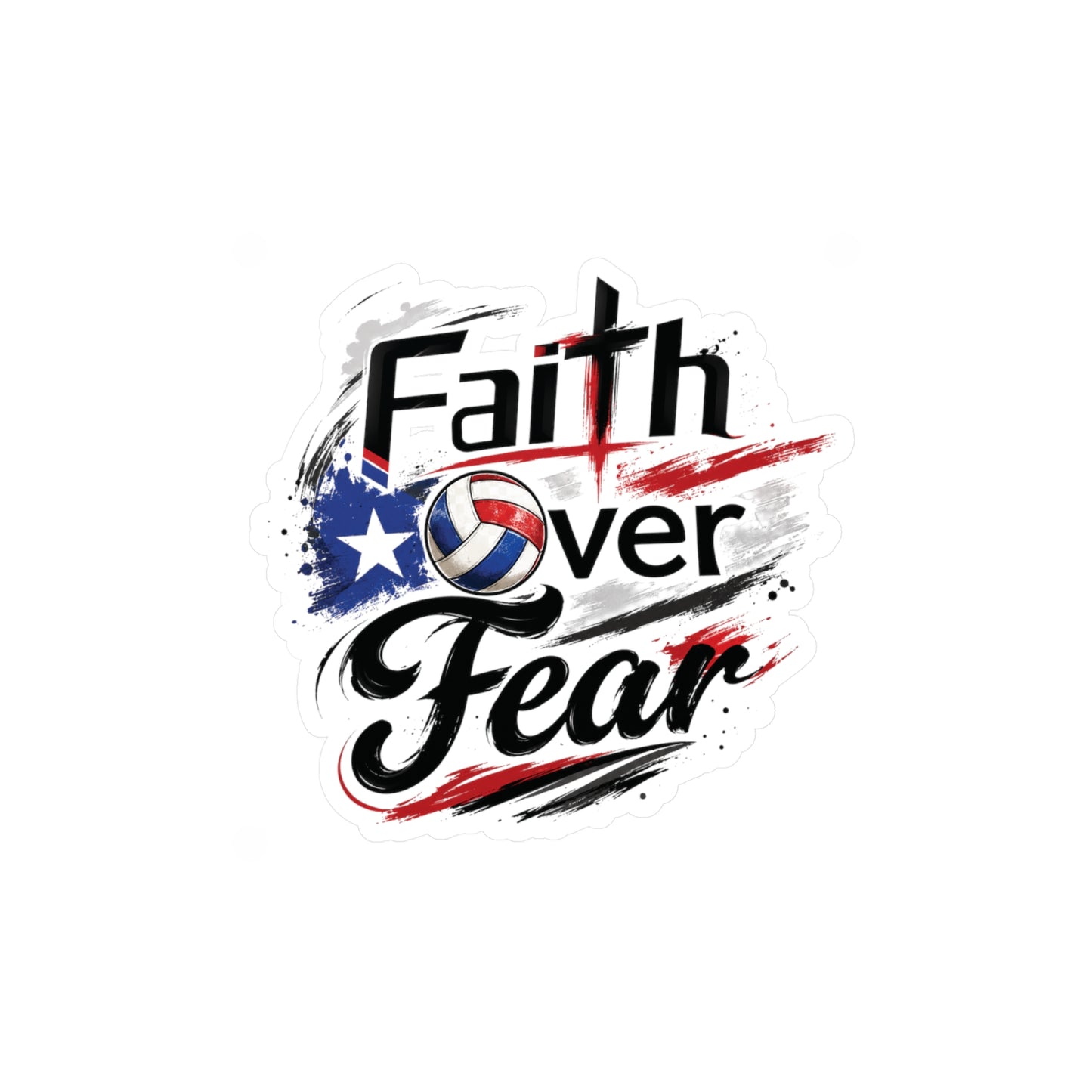 Faith Over Fear Christian Volleyball Sticker | Puerto Rican Flag Waterproof Kiss-Cut Vinyl Decal
