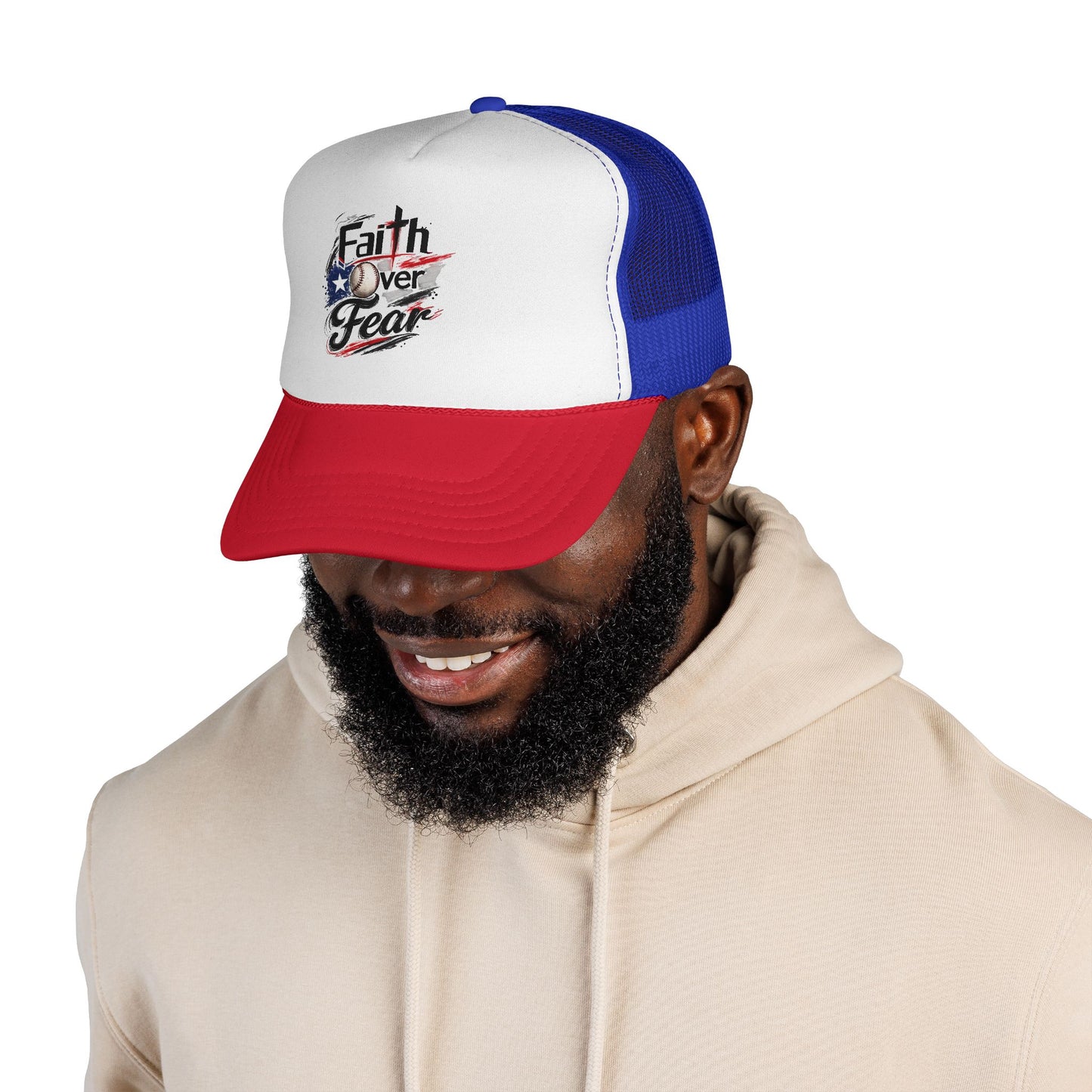 Faith Over Fear Puerto Rican Flag Baseball Trucker Caps FREE SHIPPING