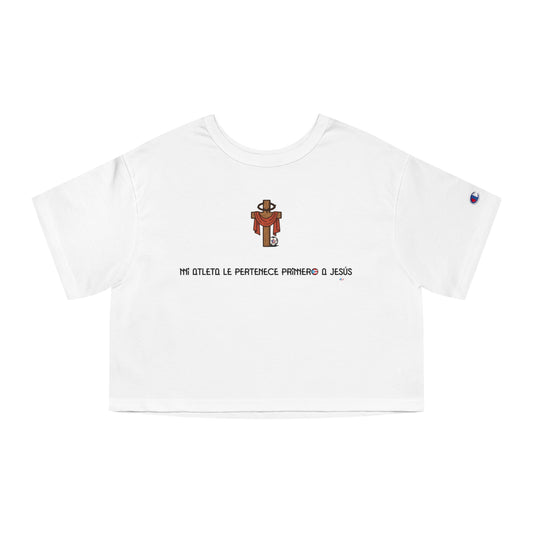 Mi Atleta Pertenece Primero a Jesús | Puerto Rico Faith Cross Soccer ball Cropped Tee | Women's Flowy Crop Top