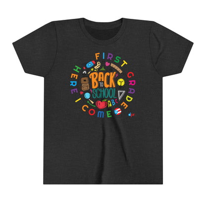 First Grade Here I Come Back to Shool Boricua Youth Short Sleeve Tee