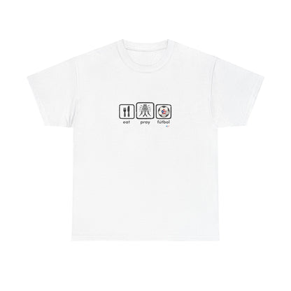 Eat Pray Fútbol Graphic Tee | Puerto Rican Flag Soccer Shirt | Unisex Heavy Cotton T-Shirt