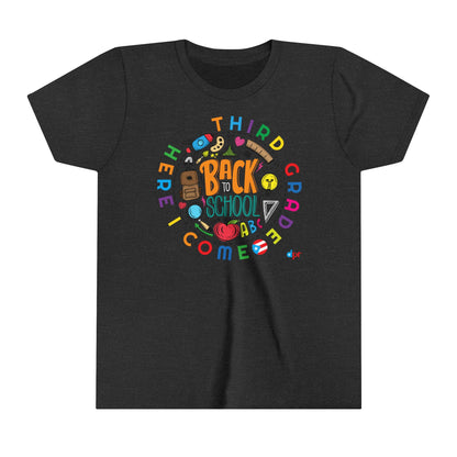 Third Grade Here I Come Back to Shool Boricua Youth Short Sleeve Tee
