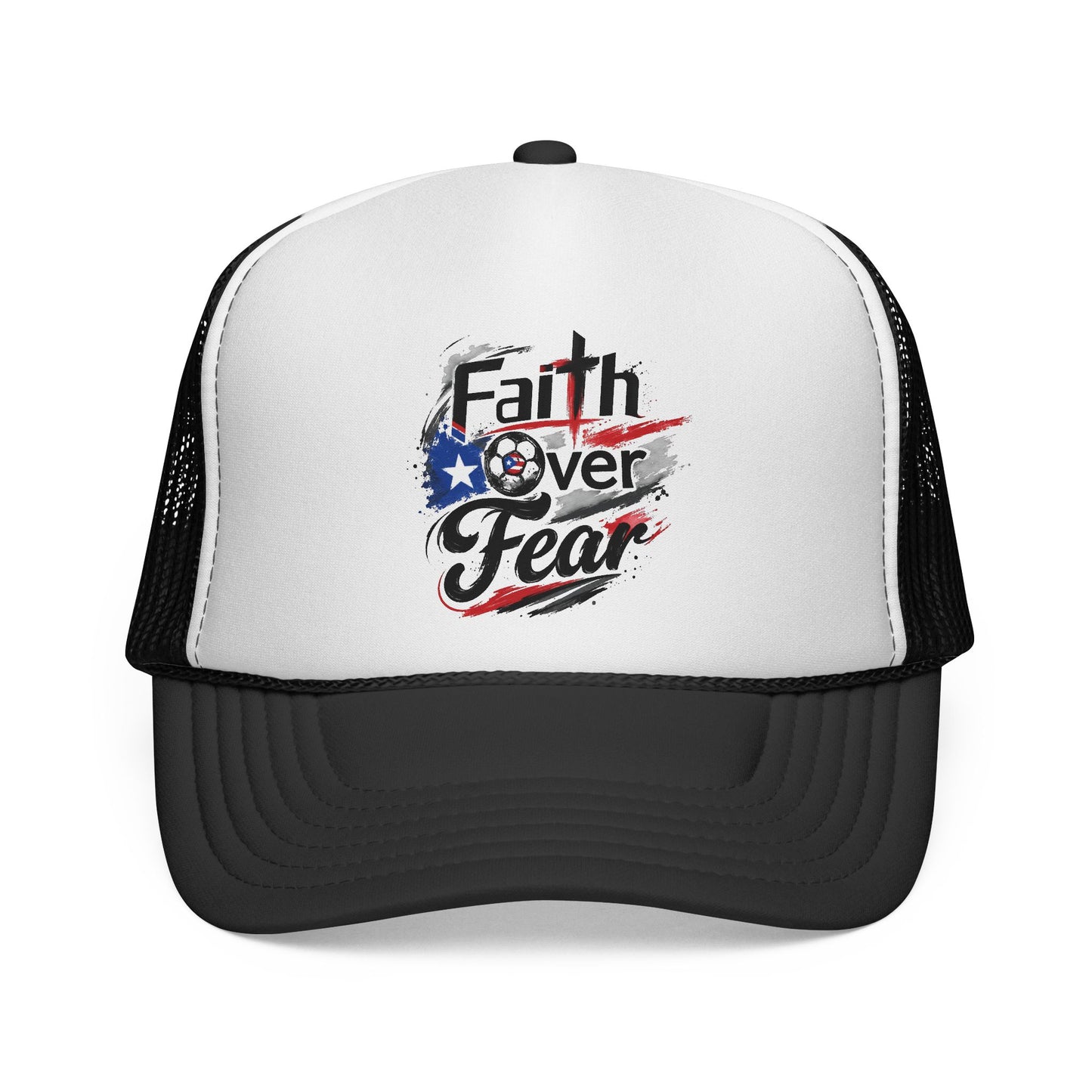 Faith Over Fear Puerto Rican Flag Soccer Ball Trucker Caps FREE SHIPPING