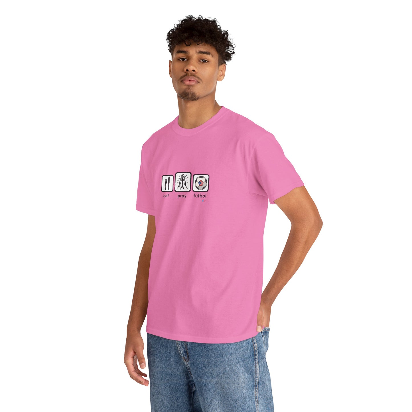 Eat Pray Fútbol Graphic Tee | Puerto Rican Flag Soccer Shirt | Unisex Heavy Cotton T-Shirt