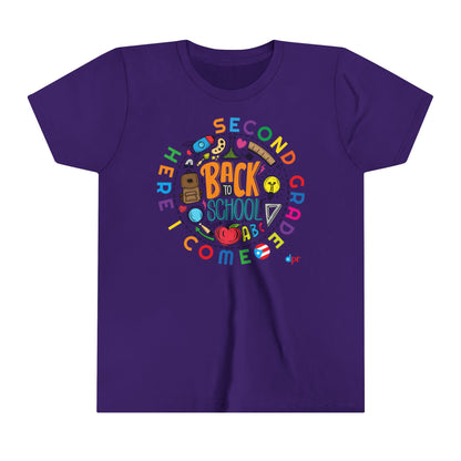 Second Grade Here I Come Back to Shool Boricua Youth Short Sleeve Tee