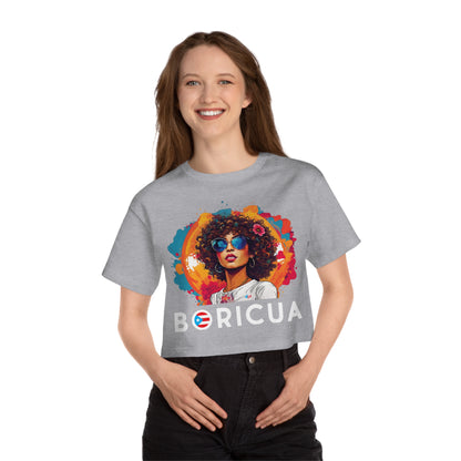 Boricua Girl Black Women's Flowy Cropped Tee