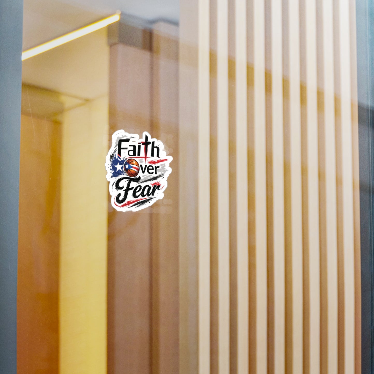 Faith Over Fear Christian Basketball Sticker | Puerto Rican Flag Waterproof Kiss-Cut Vinyl Decal