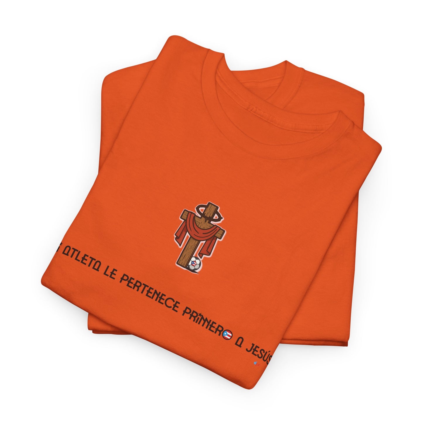 Mi Atleta Pertenece Primero a Jesús | Puerto Rico Faith Cross Soccer ball Unisex Heavy Cotton Tee