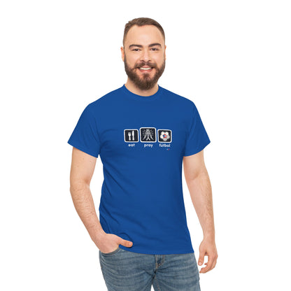 Eat Pray Fútbol Graphic Tee | Puerto Rican Flag Soccer Shirt | Unisex Heavy Cotton T-Shirt