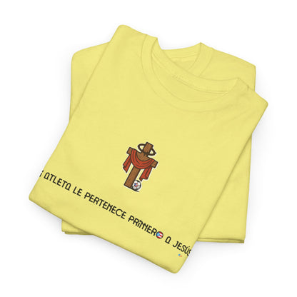 Mi Atleta Pertenece Primero a Jesús | Puerto Rico Faith Cross Soccer ball Unisex Heavy Cotton Tee