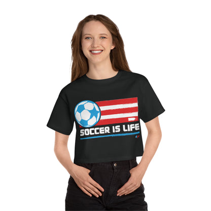 Puerto Rico Soccer Is Life Women's Flowy Cropped Tee | Boricua Soccer Shirt