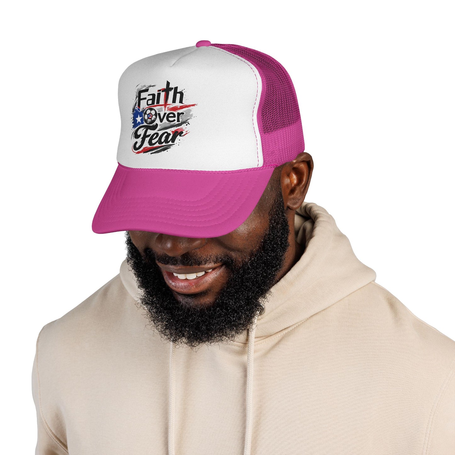 Faith Over Fear Puerto Rican Flag Soccer Ball Trucker Caps FREE SHIPPING