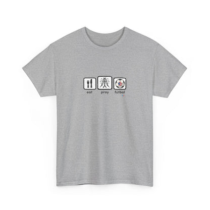 Eat Pray Fútbol Graphic Tee | Puerto Rican Flag Soccer Shirt | Unisex Heavy Cotton T-Shirt