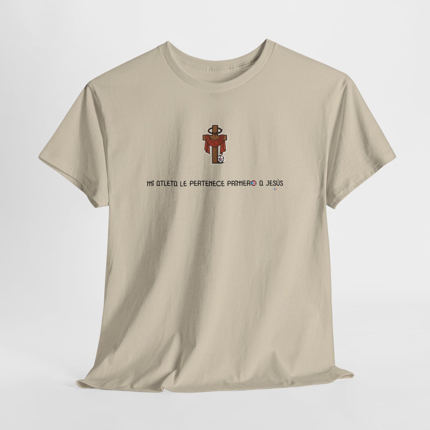 Mi Atleta Pertenece Primero a Jesús | Puerto Rico Faith Cross Soccer ball Unisex Heavy Cotton Tee