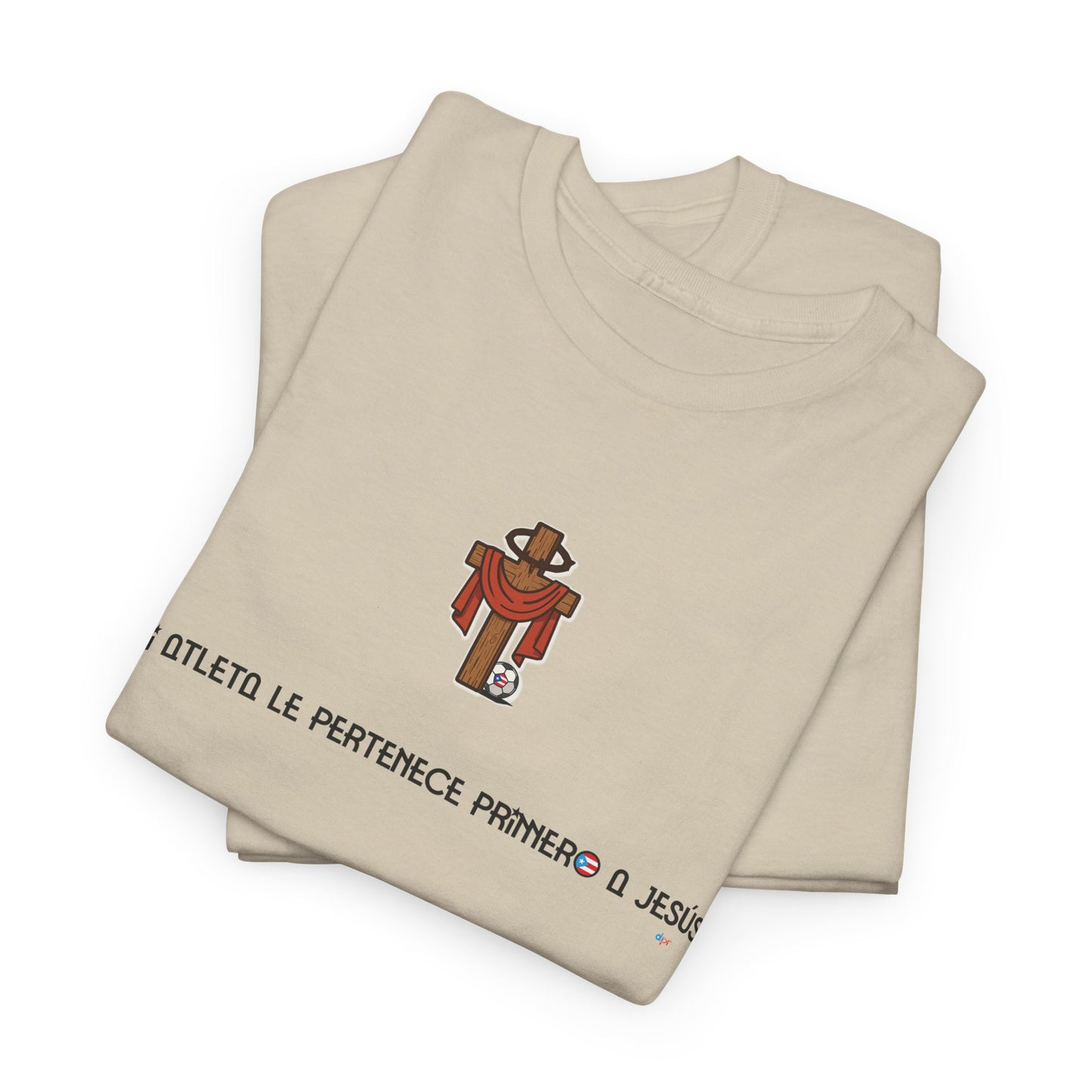 Mi Atleta Pertenece Primero a Jesús | Puerto Rico Faith Cross Soccer ball Unisex Heavy Cotton Tee