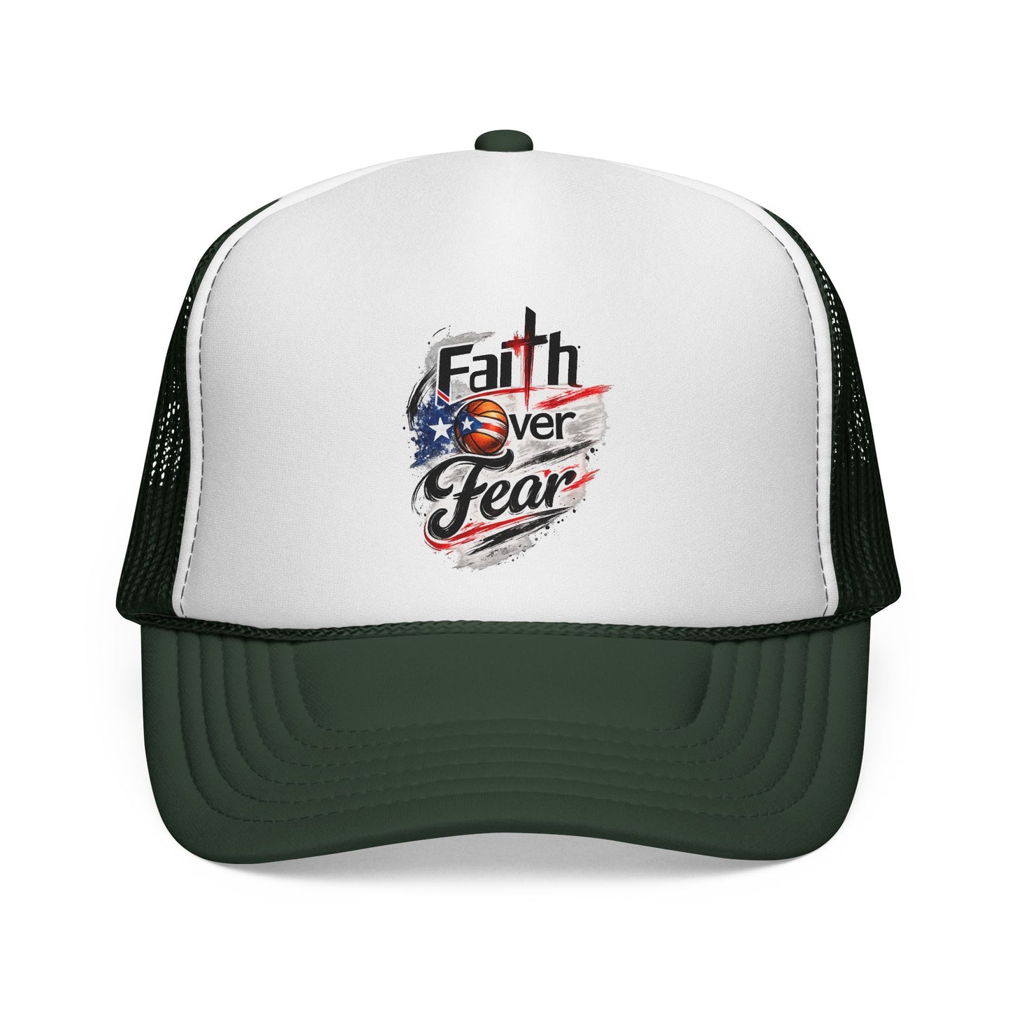 Faith Over Fear Christian Basketball | Puerto Rican Flag Trucker Caps FREE SHIPPING